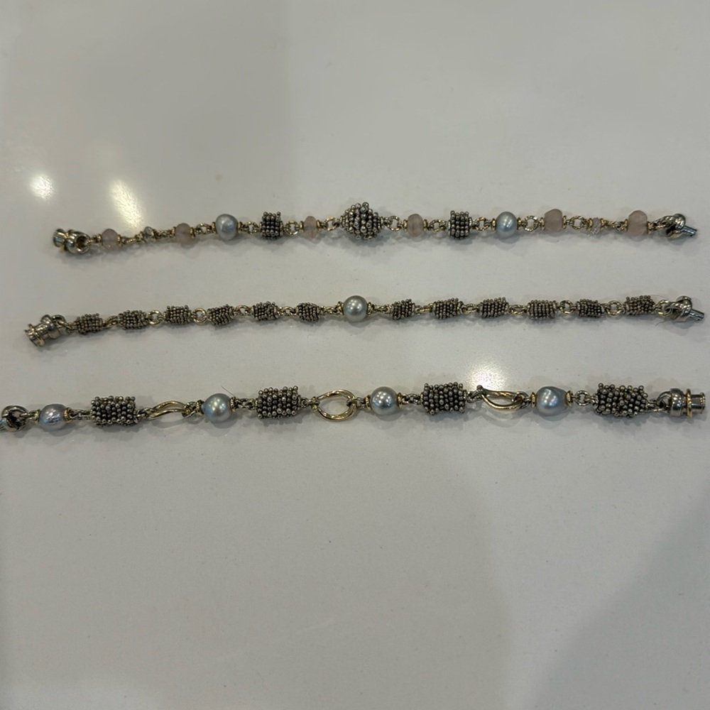 Perfect Michael Dawkins three bracelet and pierced earring set